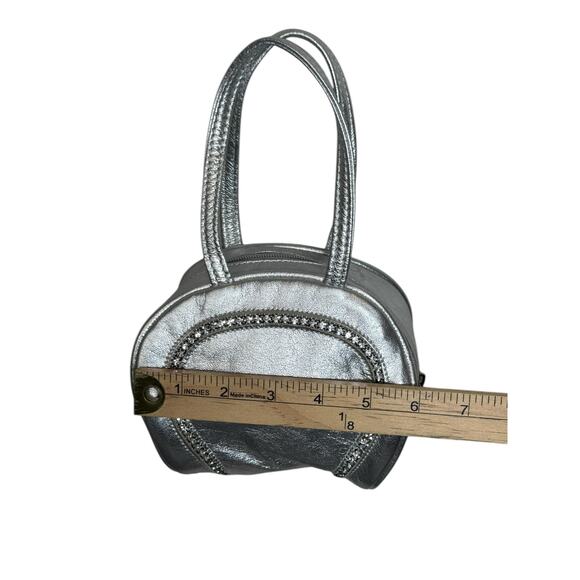 Dawli Circle Handbag Purse Metallic‎ Silver Rhinestone Leather Chic Event Clutch - Picture 9 of 11